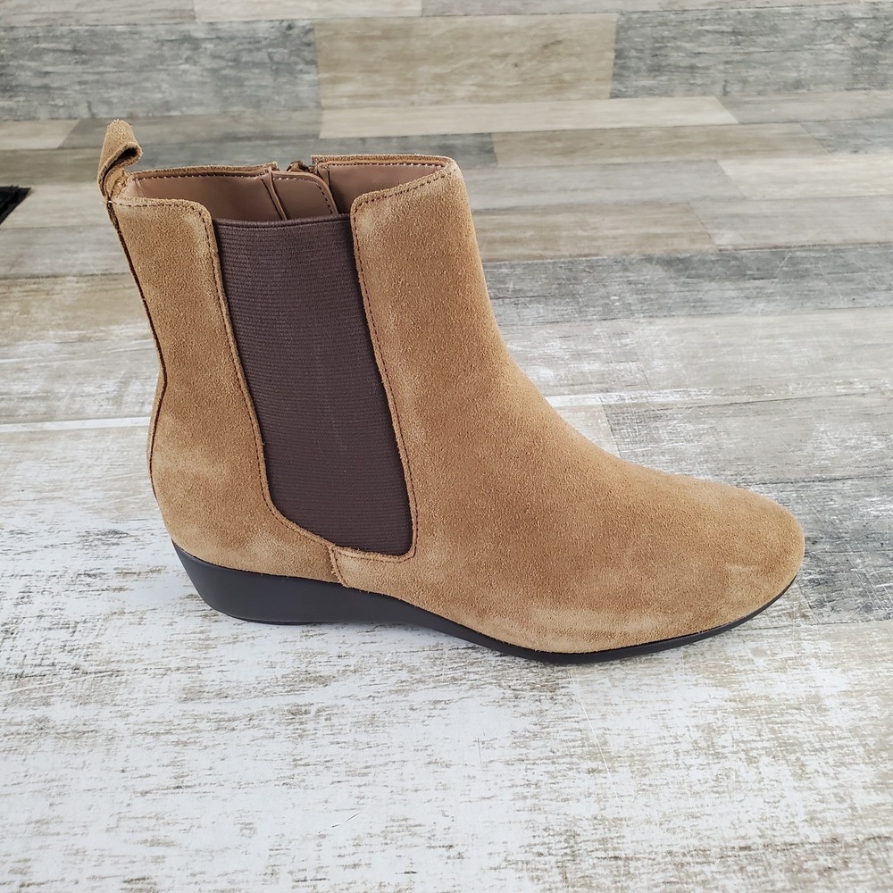 Aerosoles Alisa Women Wedge Bootie Sz 6 M Light Tan Suede Weatherproof Side Zip